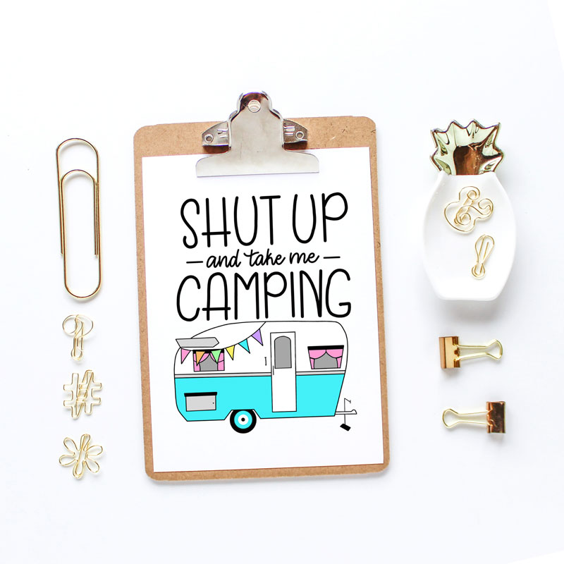 free hand lettered camper printable download