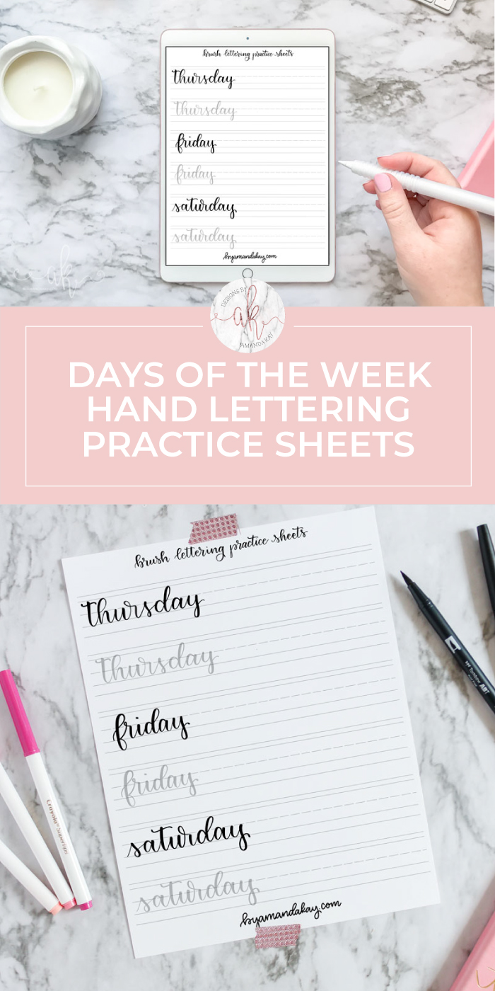 days of the week free practice sheets to learn brush lettering