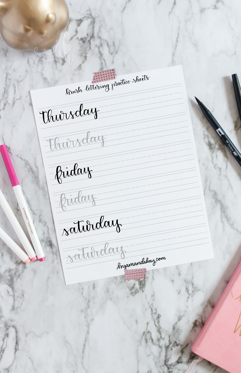 Days of the week free brush lettering practice sheets