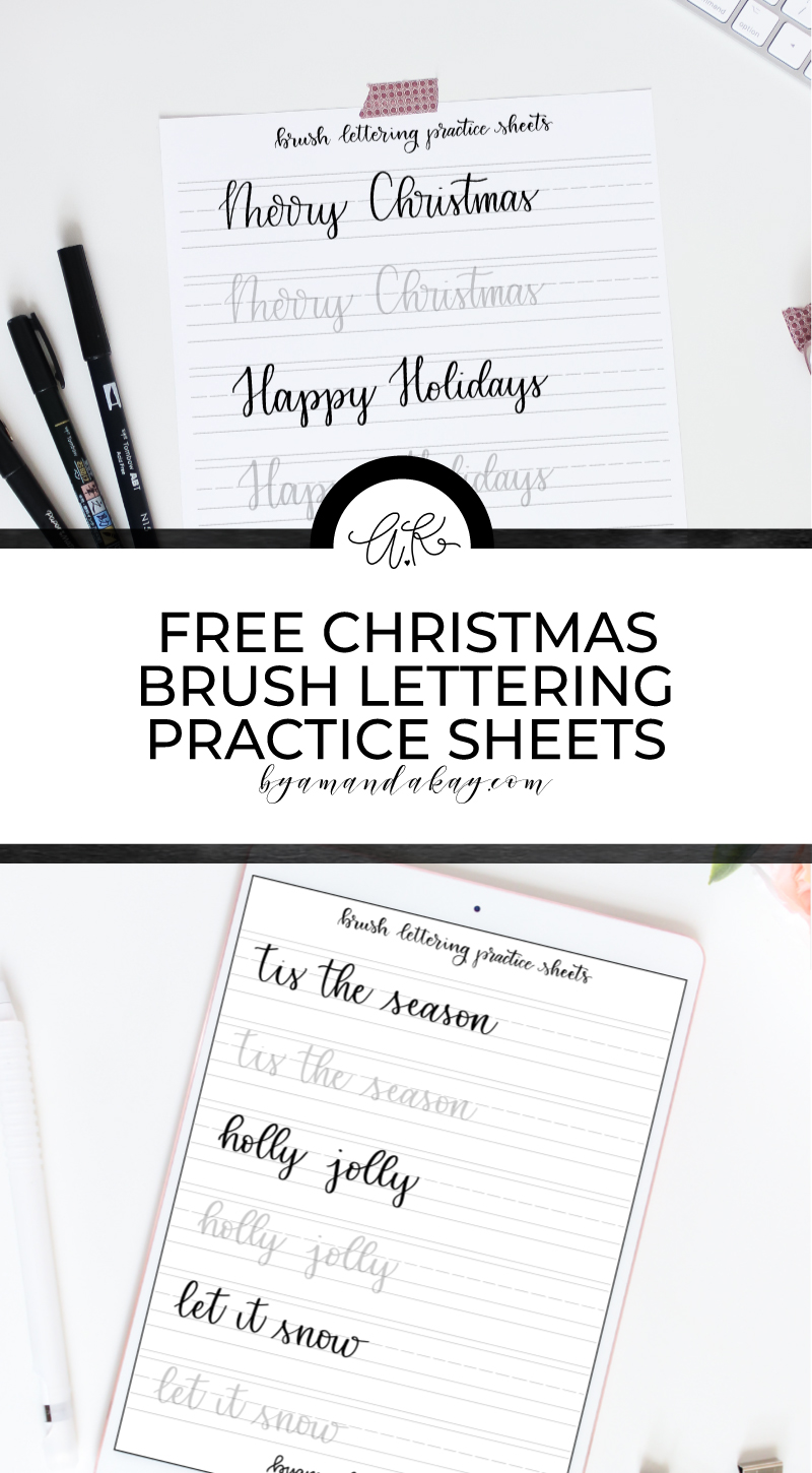Christmas brush lettering practice sheets pin