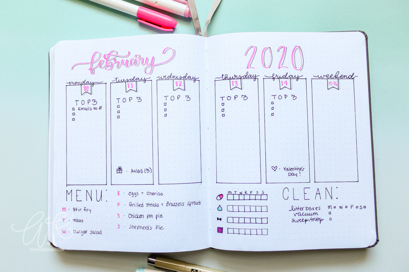 Minimalistic vertical boxes weekly layout for bullet journal