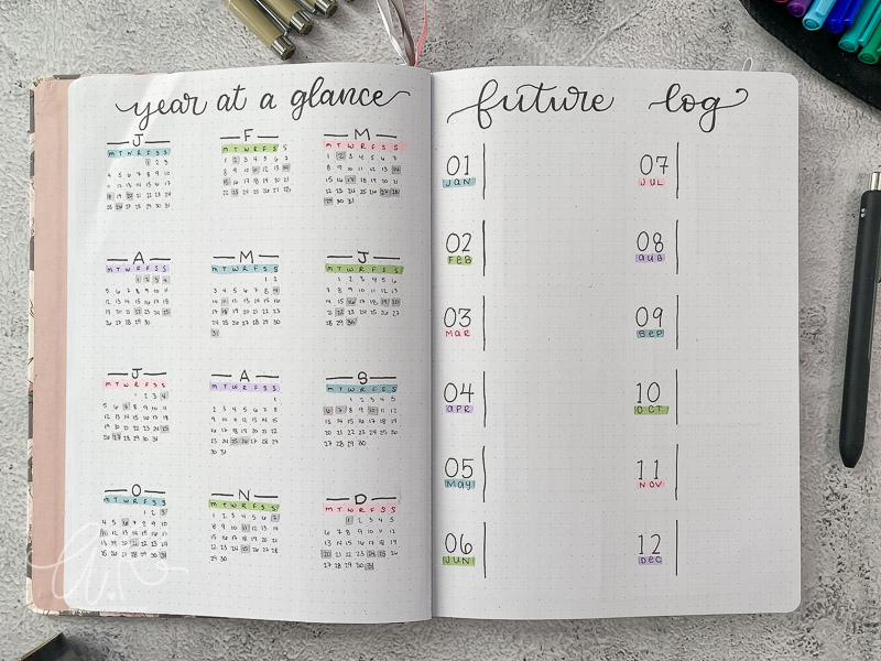 bullet journal 2021 year at a glance and future log