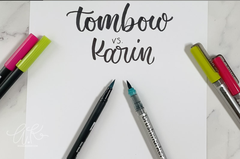 Tombow and karin brush pen tips side by side